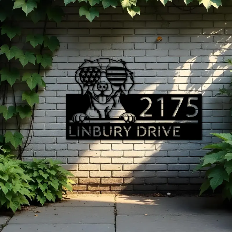 Custom Metal Brittany spaniel dog US glasses Metal Address Sign House number Hanging Address Plaque Yard Sign Outdoor decor