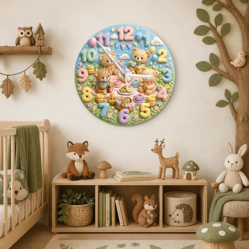 Teddy Bear Tea Party Kids Room Wall Clock