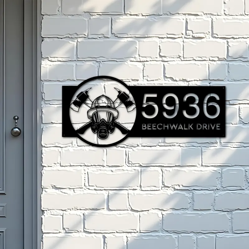 Custom Metal Firefighter fireman Metal Address Sign, House number, Outdoor Number Signage, Yard Sign Address Plate