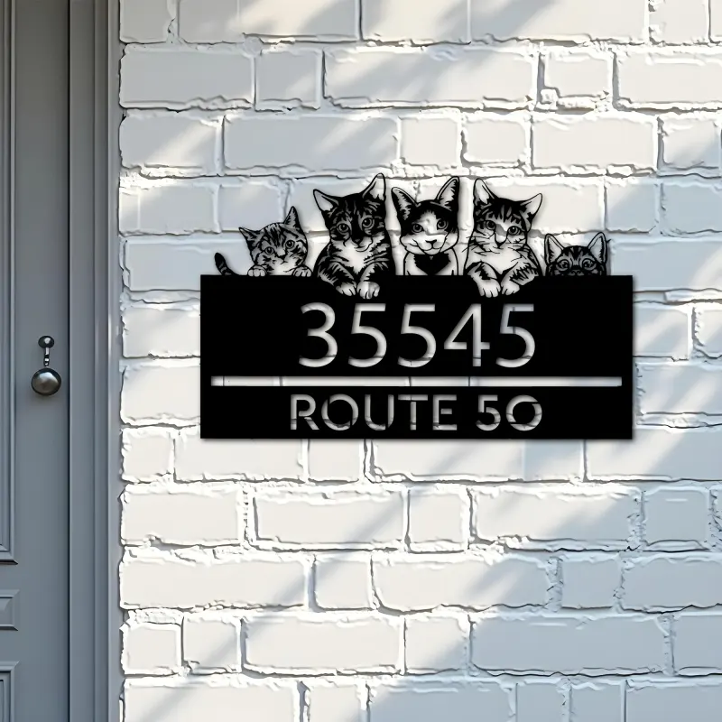 Custom Metal Cute peeking cats kittens Metal Address Sign, House number, Outdoor Number Signage, Yard Sign Address Plate