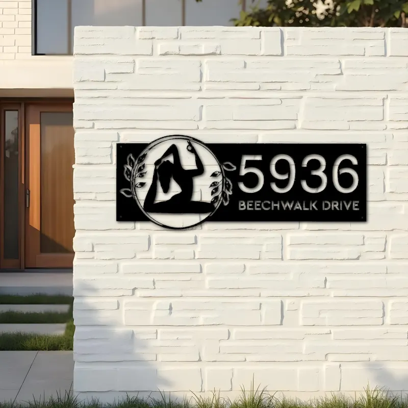 Custom Metal Yoga Meditation Metal Address Sign Custom House number Hanging Address Plaque Yard Sign Outdoor