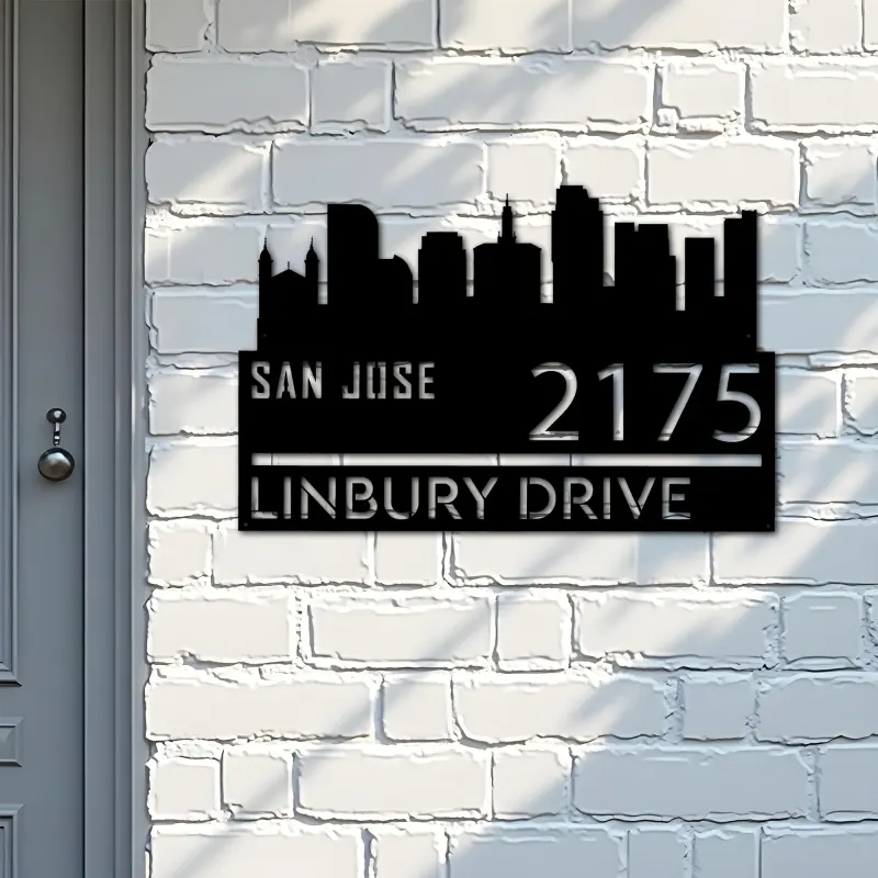 Custom Metal San Jose city skyline Metal Address Sign Hanging Address Plaque house number Yard Outdoor Sign