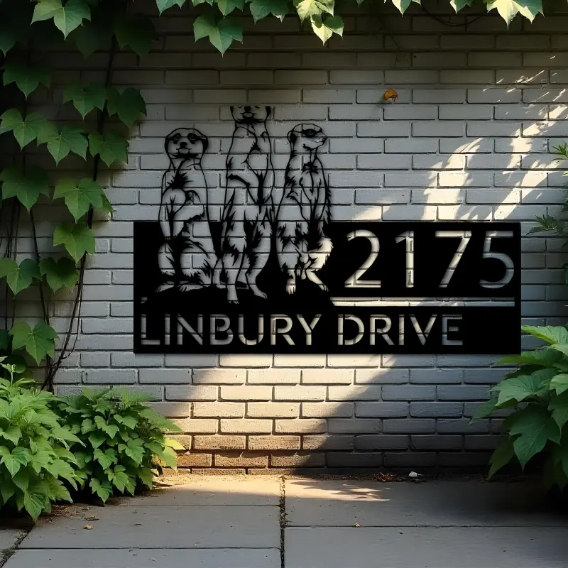 Custom Metal Meercat Safari Wild Life Metal Address Sign, House number, Outdoor Number Signage, Yard Sign Address Plate