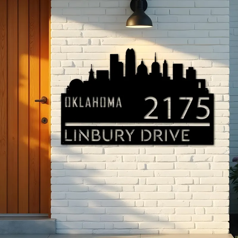 Custom Metal Oklahoma city skyline Metal Address Sign Hanging Address Plaque house number Yard Outdoor Sign