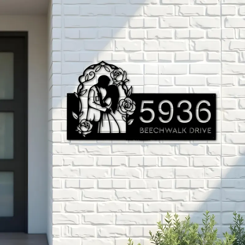 Custom Metal Couple Kissing bride and groom Metal Address Sign, House number, Outdoor Number Signage, Yard Sign Address Plate