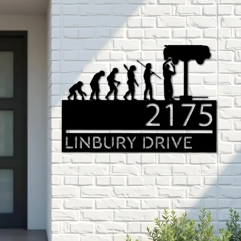 Custom Metal Mechanic evolution handyman Metal Address Sign, House number, Outdoor Number Signage, Yard Sign Address Plate