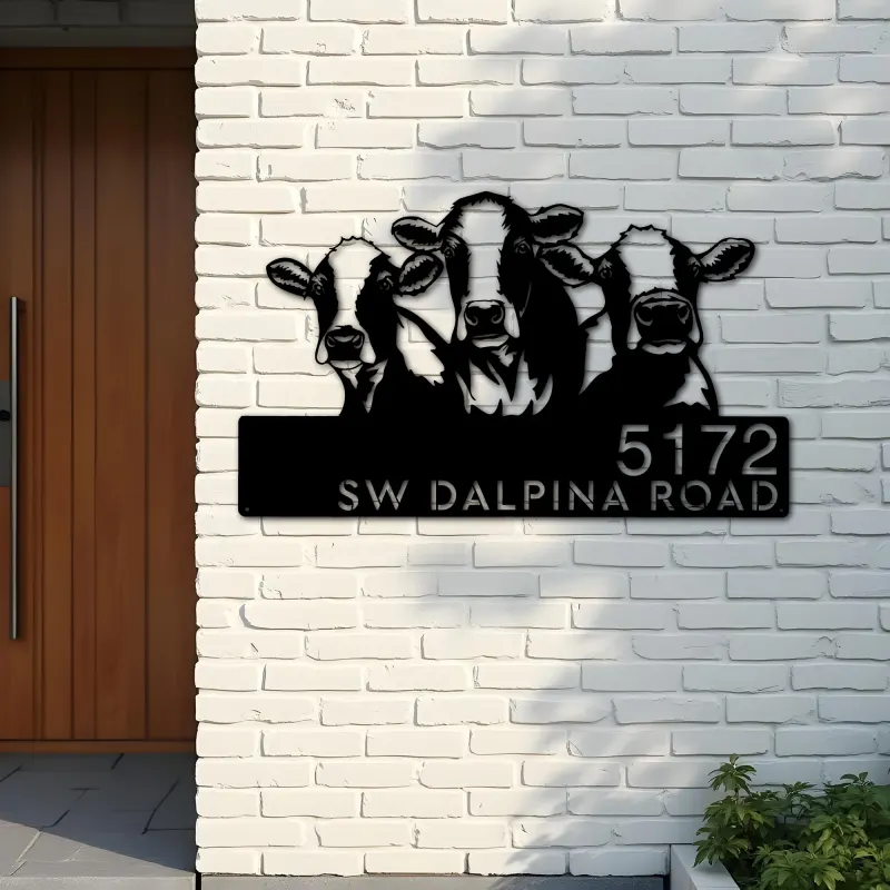 Custom Metal Cows Farmhouse ranch animals Metal Address Sign, House number, Outdoor Number Signage, Yard Sign Address Plate