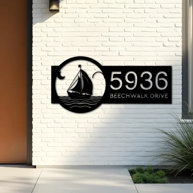 Custom Metal Sailboat Metal Address Sign Custom House number Hanging Address Plaque Yard Sign Outdoor