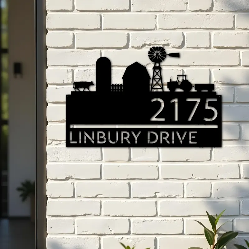 Custom Metal Farm landscape ranch Metal Address Sign, House number, Outdoor Number Signage, Yard Sign Address Plate