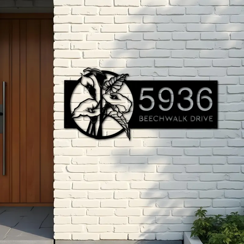 Custom Metal Flowers Metal Address Sign, House number, Outdoor Number Signage, Yard Sign Address Plate