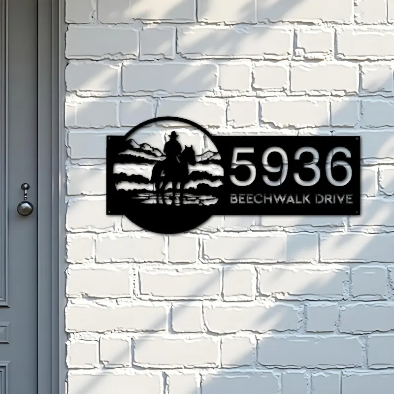 Custom Metal Western Cowboy Wild West Metal Address Sign, House number, Outdoor Number Signage, Yard Sign Address Plate