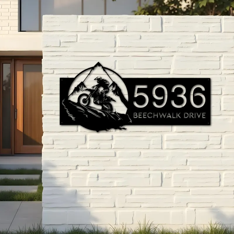 Custom Metal Dirtbike motocross biker Metal Address Sign, House number, Outdoor Number Signage, Yard Sign Address Plate
