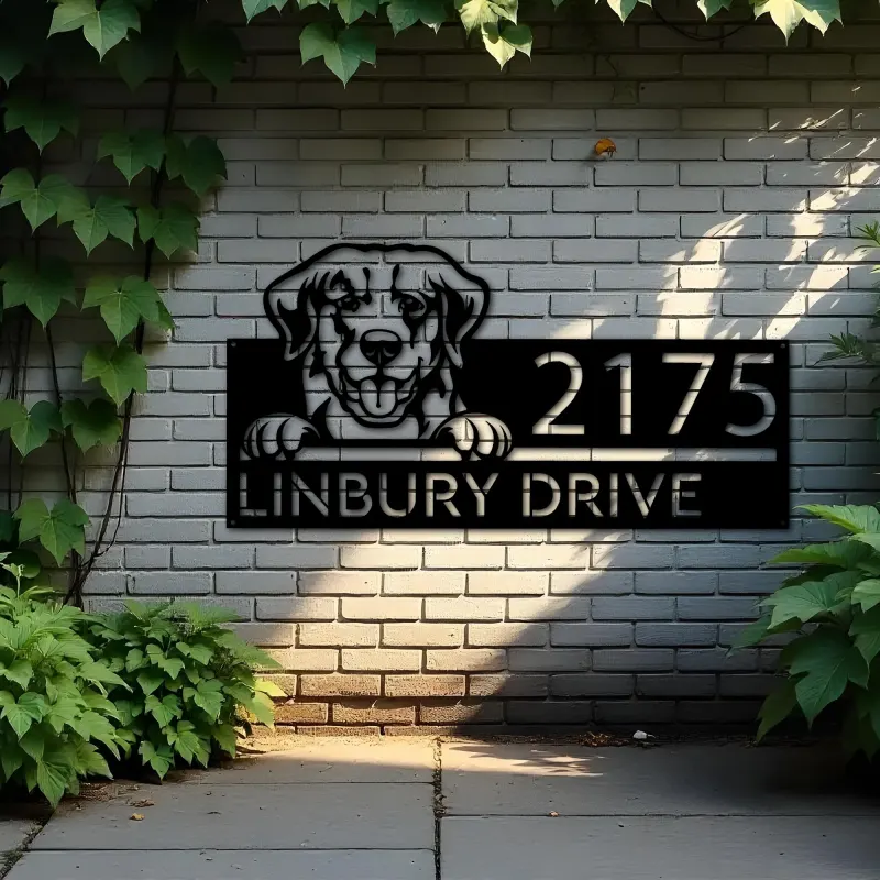 Custom Metal Golden Retriever dog Metal Address Sign House number Hanging Address Plaque Yard Sign Outdoor decor