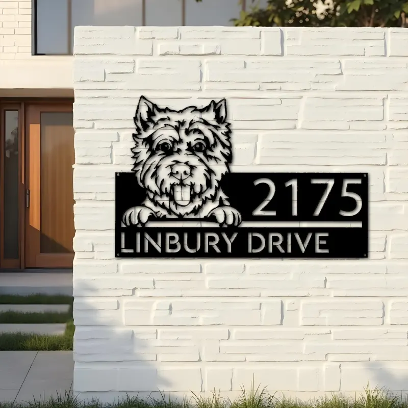 Custom Metal Westie Dog Cute puppy Metal Address Sign House number Hanging Address Plaque Yard Sign Outdoor decor