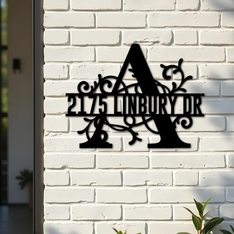 Custom Metal Floral Monogram Split Letter A Metal Address Sign House number Hanging Address Plaque Yard Sign Outdoor decor