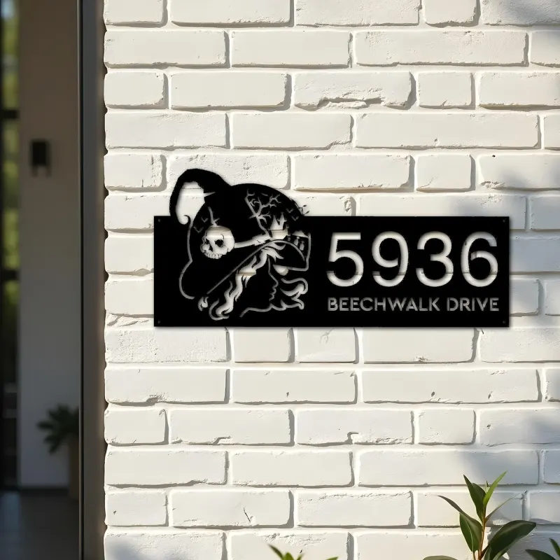 Custom Metal Witch haunted house halloween Metal Address Sign House number Hanging Address Plaque Yard Outdoor Sign