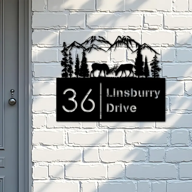 Custom Metal Deer buck forest Metal Address Sign, House number, Outdoor Number Signage, Yard Sign Address Plate