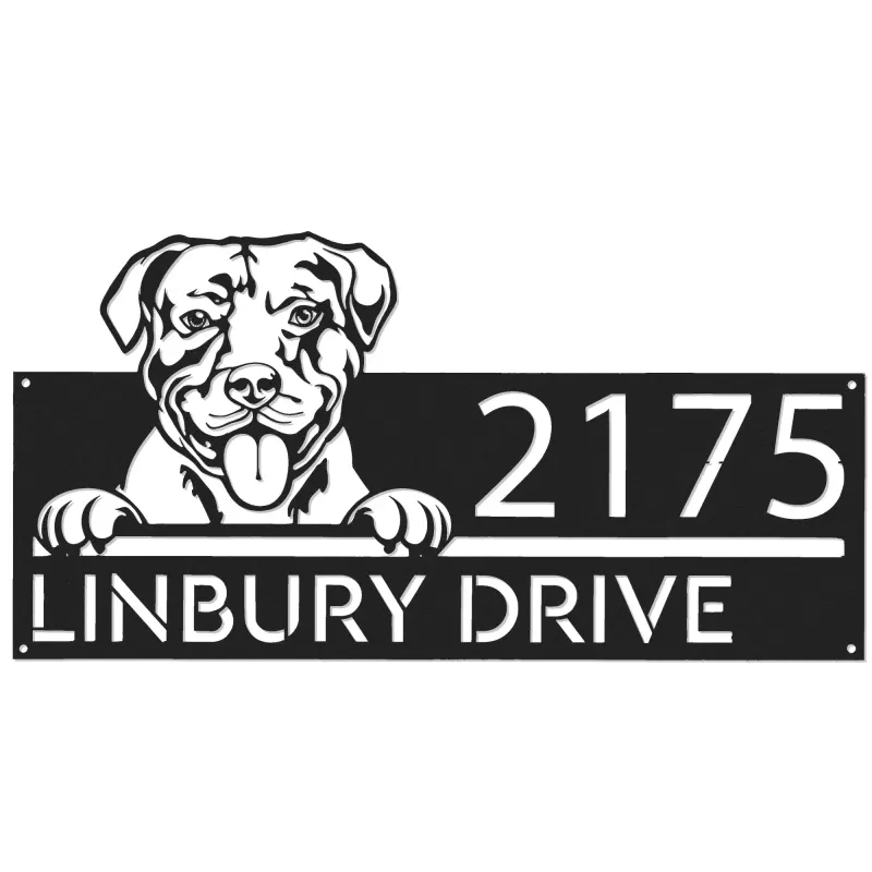 Custom Metal American Pitbull dog cute puppy Metal Address Sign House number Hanging Address Plaque Yard Sign Outdoor decor