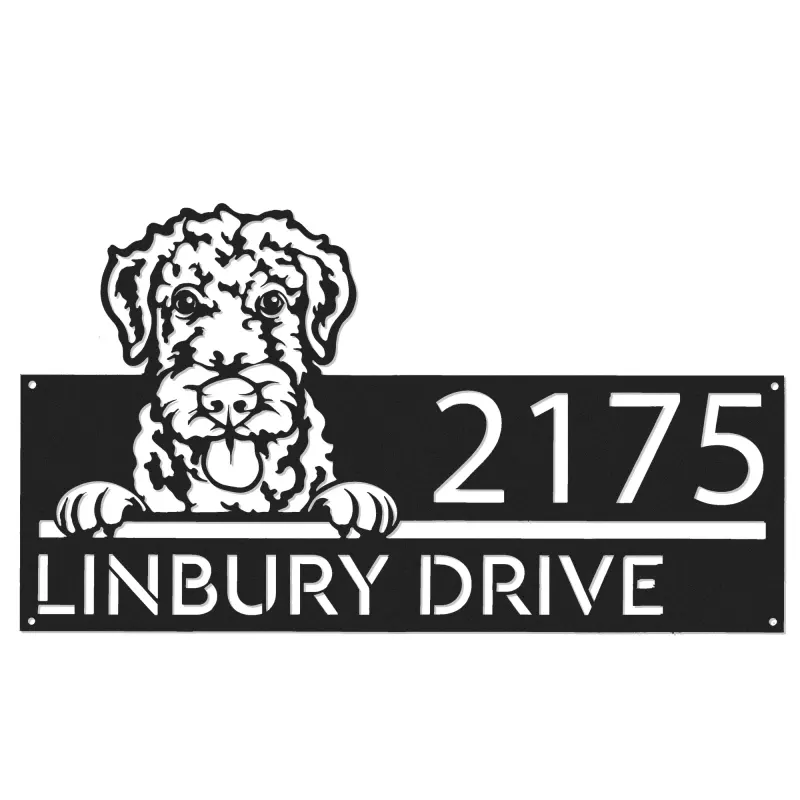 Custom Metal Airdale Terrier dog cute puppy Metal Address Sign House number Hanging Address Plaque Yard Sign Outdoor decor
