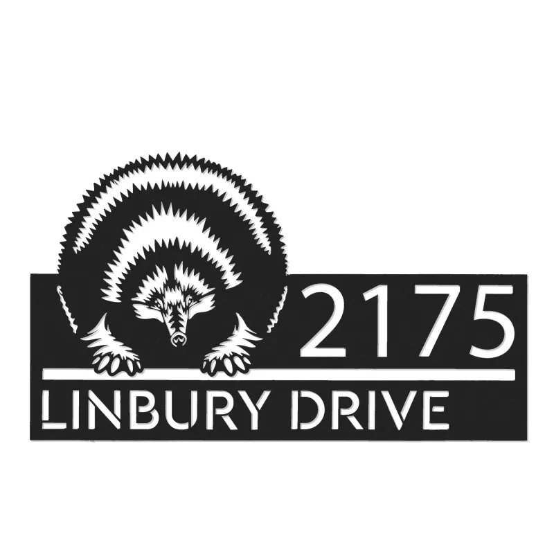 Custom Metal Peeking Echidna Wild animal wildlife Metal Address Sign, House number, Outdoor Number Signage, Yard Sign Address Plate