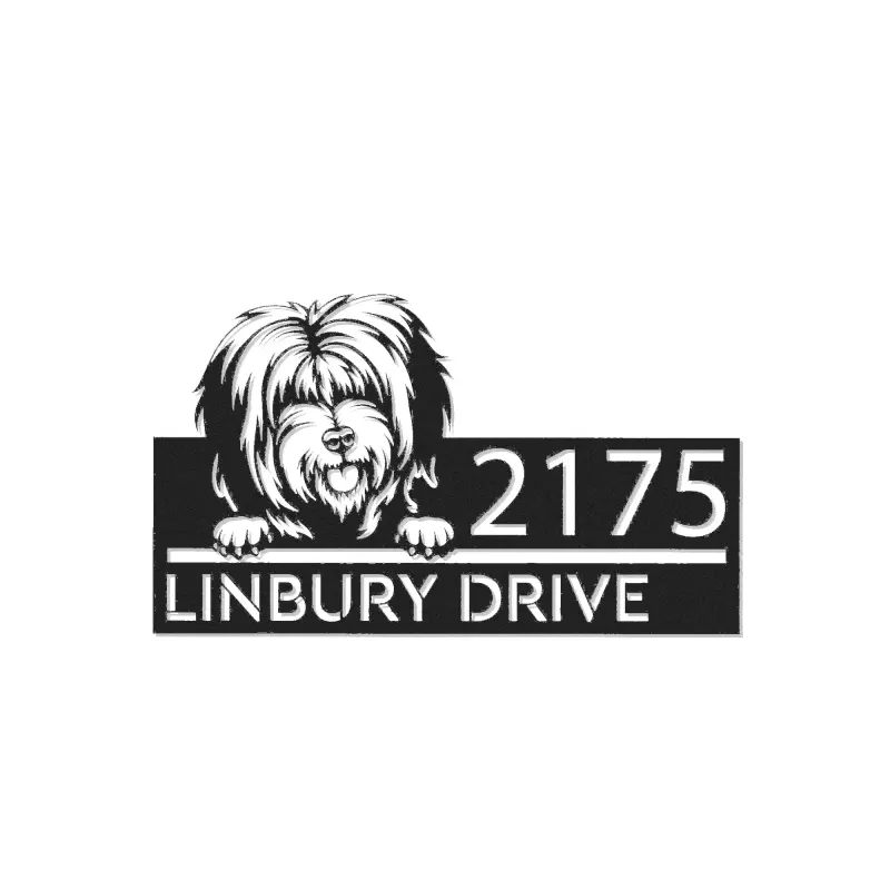 Custom Metal Tibetan Terrier dog Puppy Metal Address Sign House number Hanging Address Plaque Yard Sign Outdoor decor