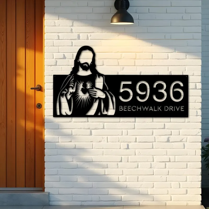 Custom Metal Jesus Christ Christian God Metal Address Sign, House number, Outdoor Number Signage, Yard Sign Address Plate
