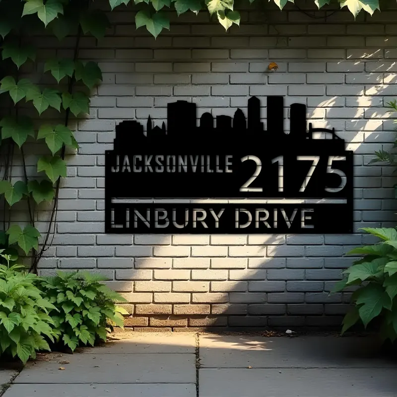 Custom Metal Jacksonville city skyline Metal Address Sign Hanging Address Plaque house number Yard Outdoor Sign
