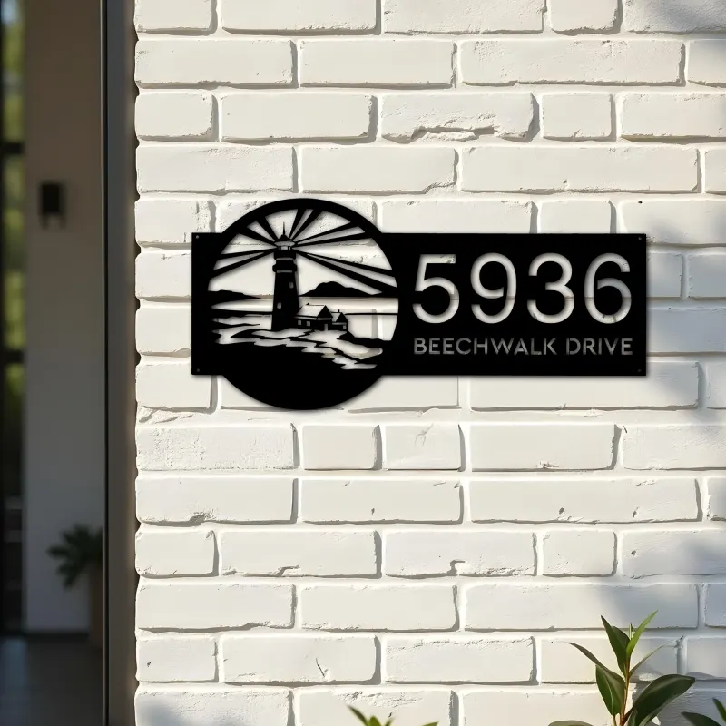 Custom Metal Lighthouse Metal Address Sign, House number, Outdoor Number Signage, Yard Sign Address Plate002