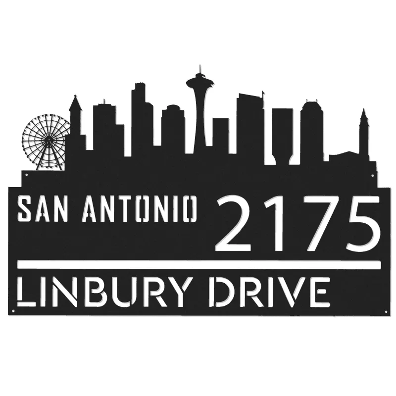 Custom Metal San Antonio city skyline Metal Address Sign Hanging Address Plaque house number Yard Outdoor Sign