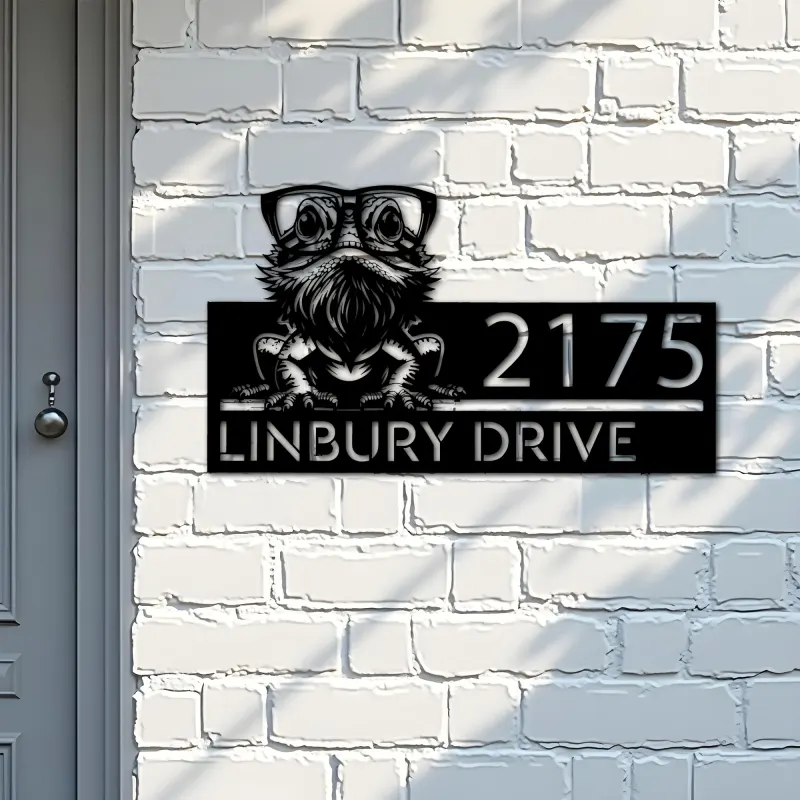 Custom Metal Bearded Dragon Metal Address Sign, House number, Outdoor Number Signage, Yard Sign Address Plate