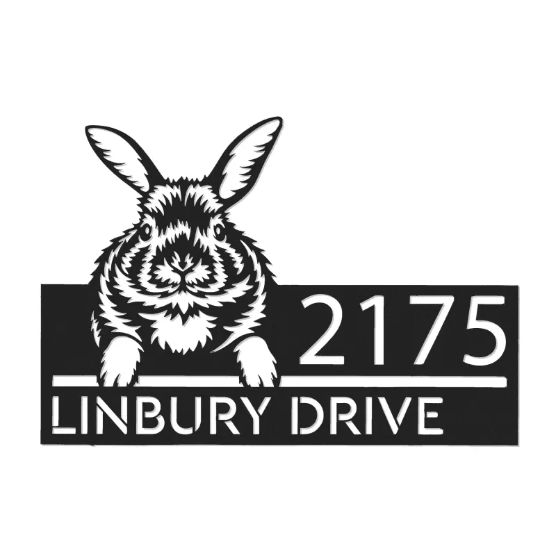 Custom Metal Peeking Rabbit Wild animal wildlife Metal Address Sign, House number, Outdoor Number Signage, Yard Sign Address Plate