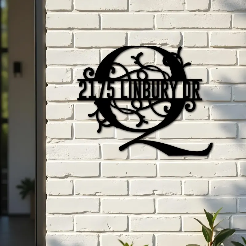 Custom Metal Floral Monogram Split Letter Q Metal Address Sign House number Hanging Address Plaque Yard Sign Outdoor decor