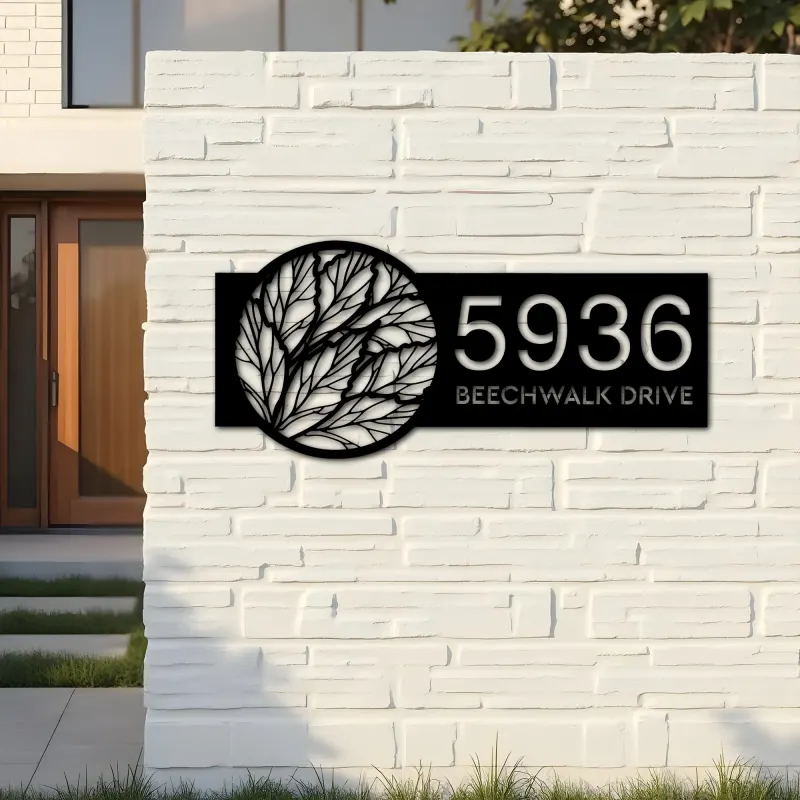 Custom Metal Leaves Metal Address Sign Custom Hanging Address Plaque House number Yard Sign Outdoor Sign