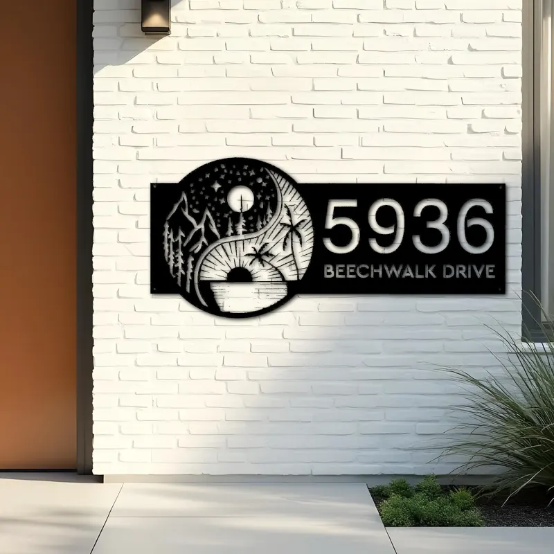 Custom Metal Yin Yang sun and moon Address Sign House number Hanging Address Plaque Yard Sign Outdoor Sign