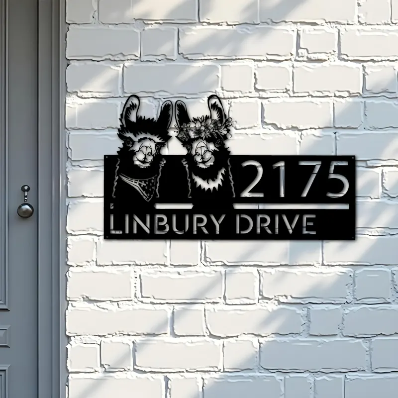 Custom Metal Llamas Metal Address Sign, House number, Outdoor Number Signage, Yard Sign Address Plate