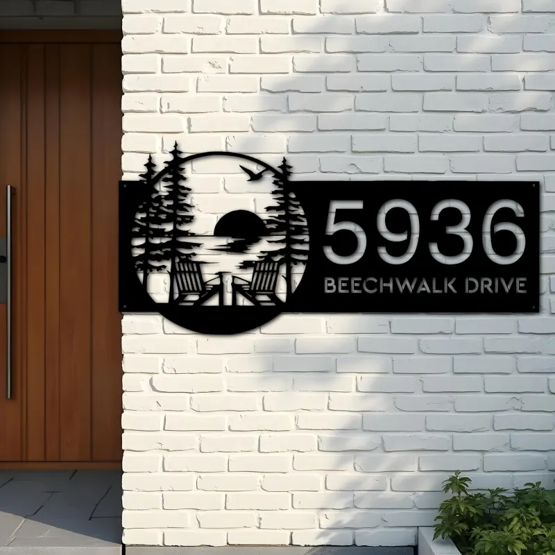 Custom Metal Sunset Scene Metal Address Sign, House number, Outdoor Number Signage, Yard Sign Address Plate