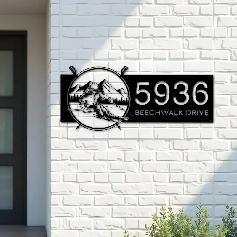 Custom Metal Skiing Ski winter sport Metal Address Sign, House number, Outdoor Number Signage, Yard Sign Address Plate
