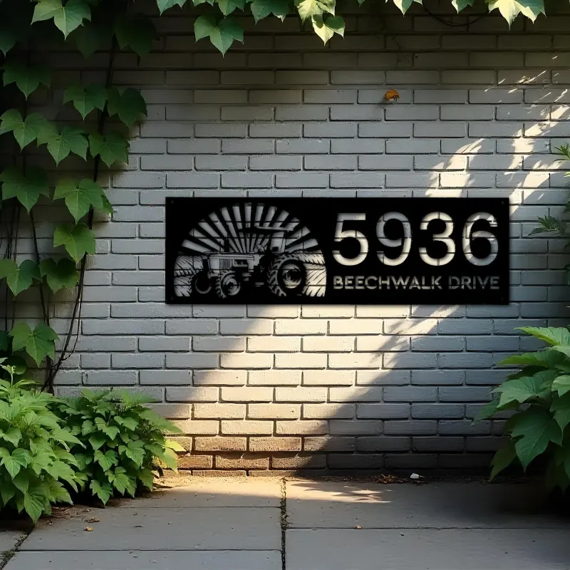 Custom Metal Tractor farm Metal Address Sign, House number, Outdoor Number Signage, Yard Sign Address Plate