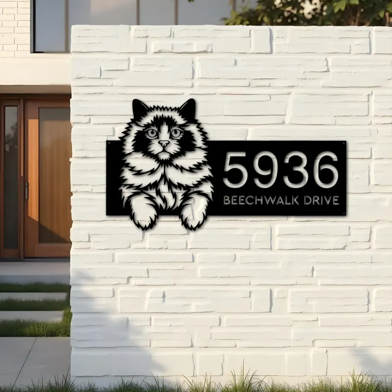 Custom Metal Ragdoll Cat Pet kitty Metal Address Sign, House number, Outdoor Number Signage, Yard Sign Address Plate