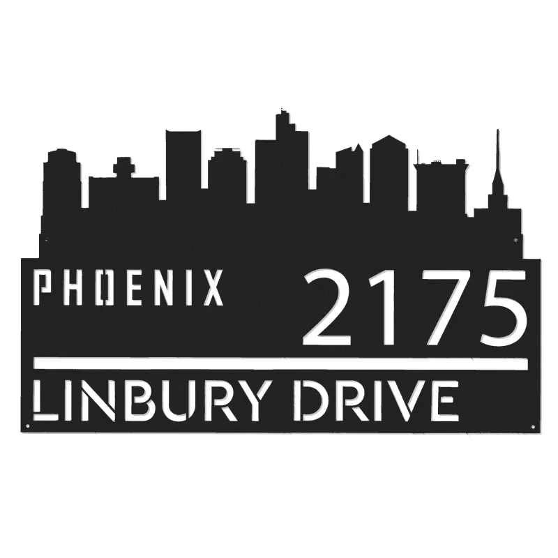 Custom Metal Phoenix city skyline Metal Address Sign Hanging Address Plaque house number Yard Outdoor Sign