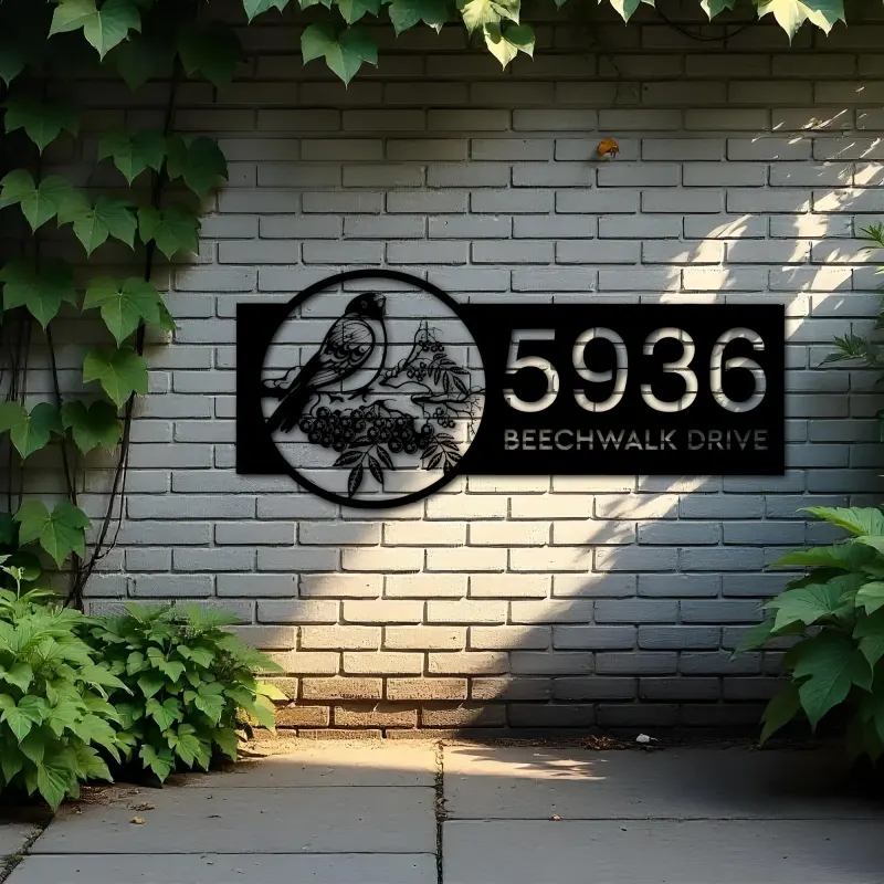 Custom Metal Bullfinch bird Metal Address Sign, House number, Outdoor Number Signage, Yard Sign Address Plate
