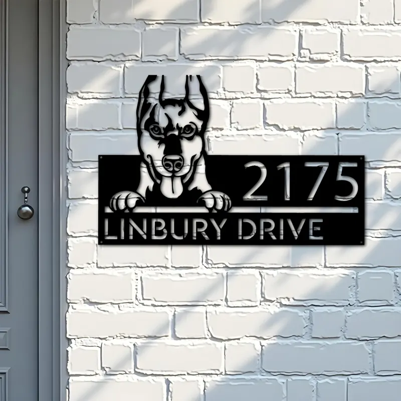 Custom Metal Doberman dog Puppy Metal Address Sign House number Hanging Address Plaque Yard Sign Outdoor decor