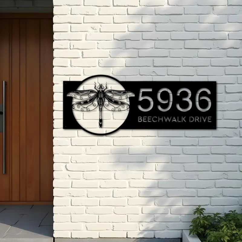 Custom Metal Dragonfly Metal Address Sign, House number, Outdoor Number Signage, Yard Sign Address Plate