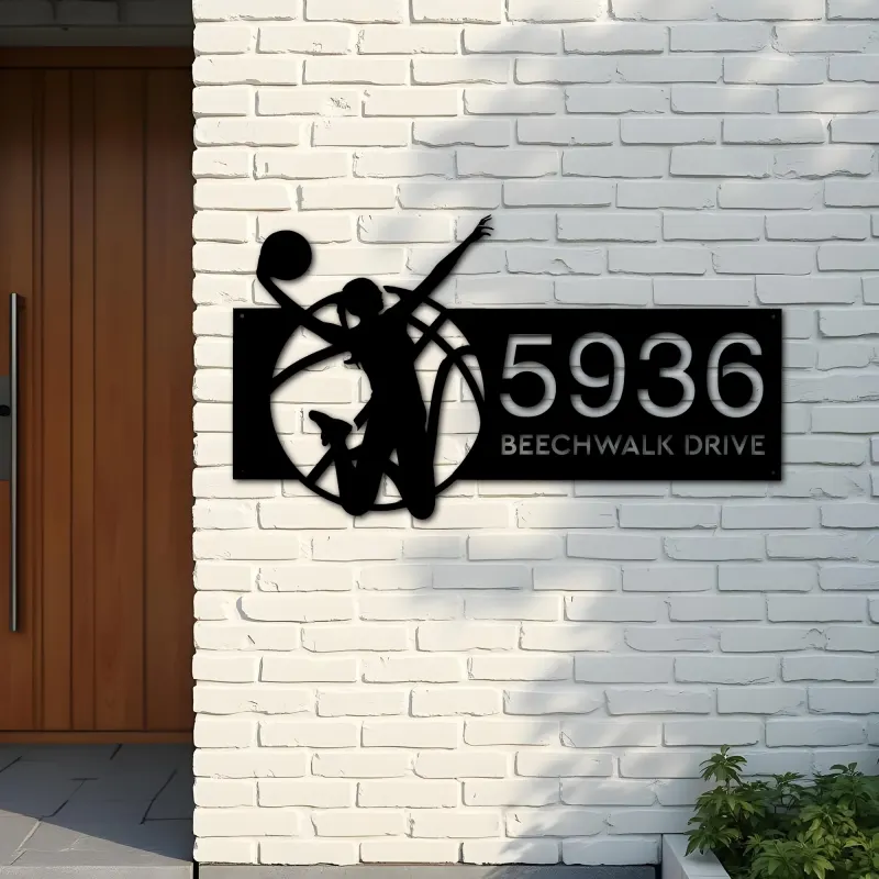 Custom Metal Female girl basketball player Metal Address Sign, House number, Outdoor Number Signage, Yard Sign Address Plate