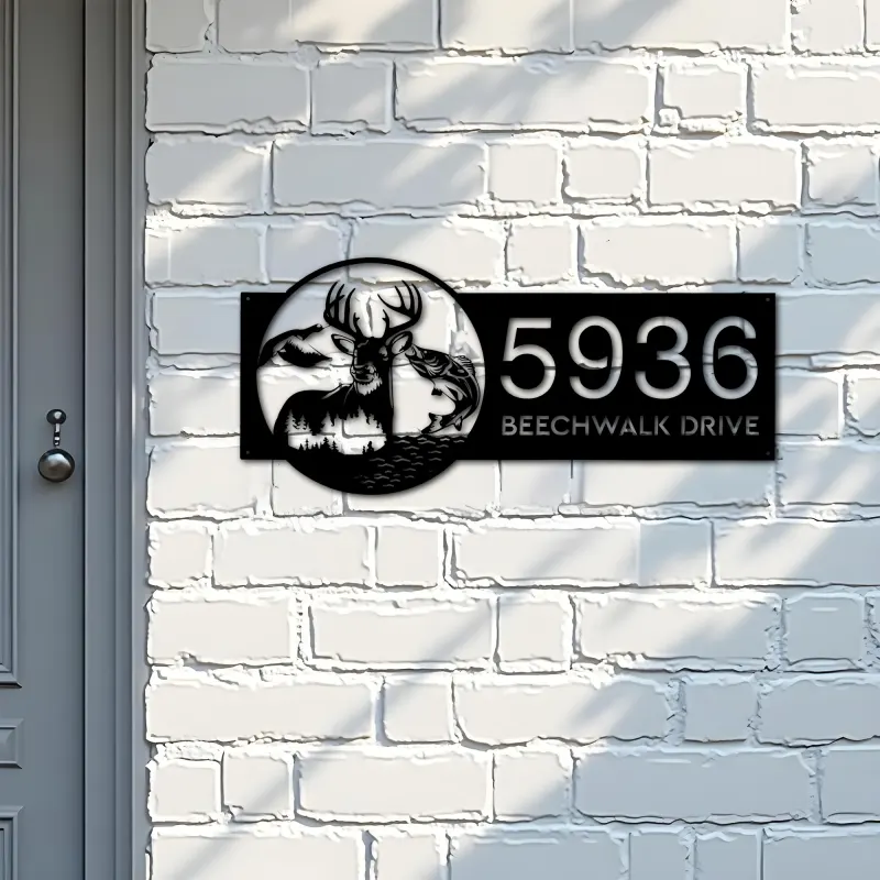 Custom Metal Deer fish duck fishing Metal Address Sign, House number, Outdoor Number Signage, Yard Sign Address Plate