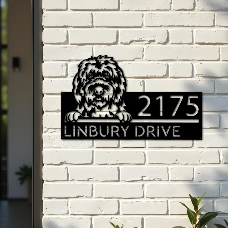 Custom Metal Old English Sheepdog Cute puppy Metal Address Sign House number Hanging Address Plaque Yard Sign Outdoor decor