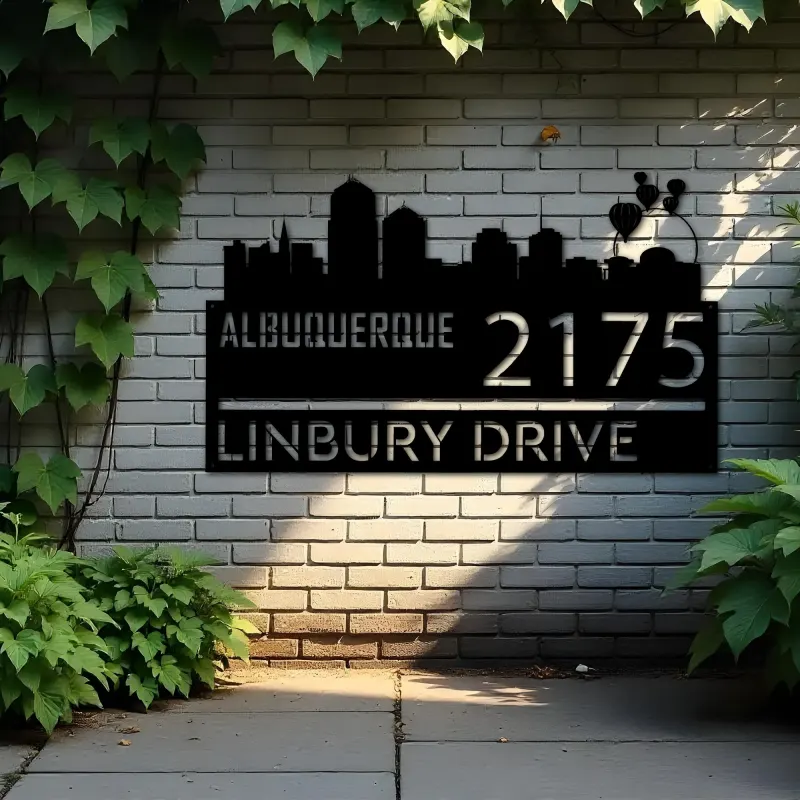 Custom Metal Albuquerque city skyline Metal Address Sign Hanging Address Plaque house number Yard Outdoor Sign
