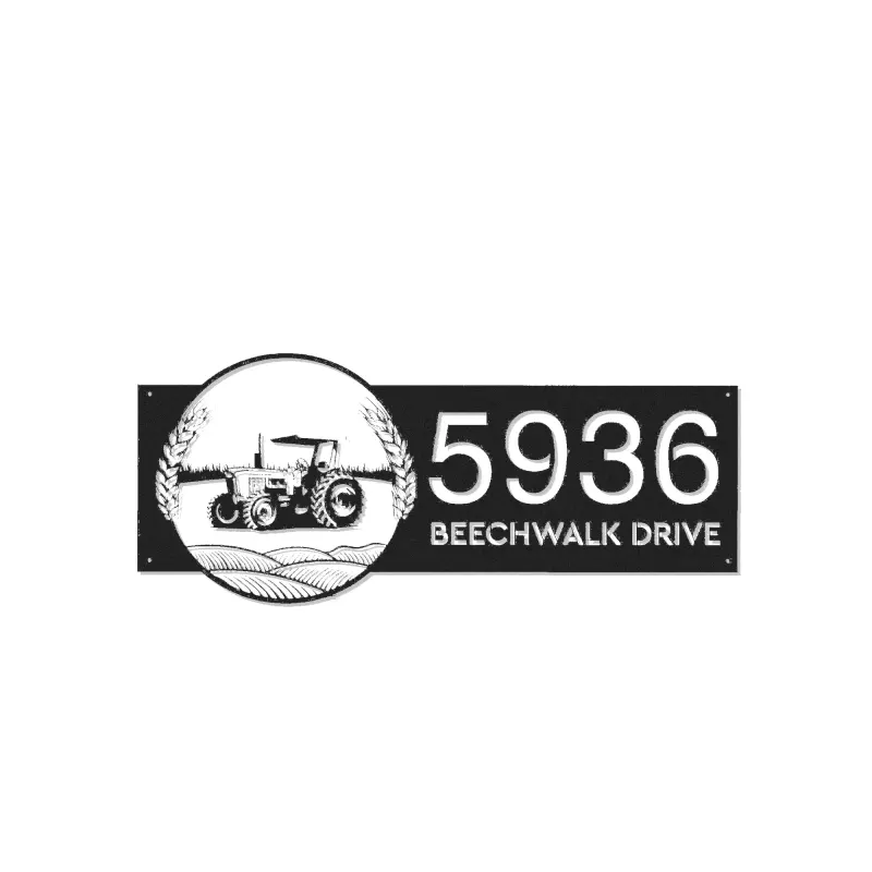 Custom Metal Tractor on farm field Metal Address Sign, House number, Outdoor Number Signage, Yard Sign Address Plate