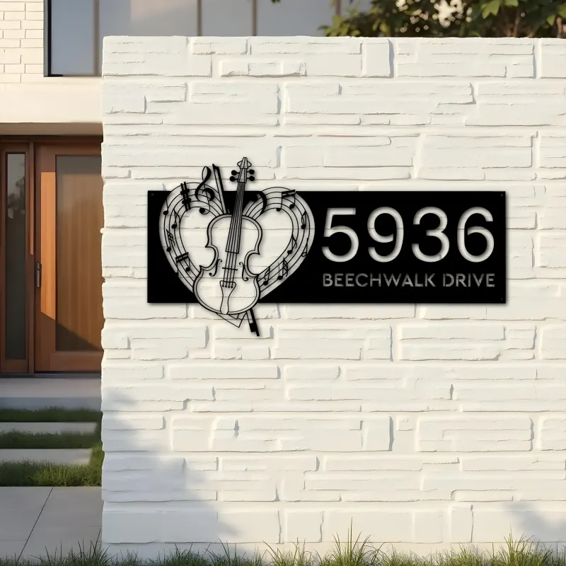 Custom Metal Love Violin music notes Metal Address Sign, House number, Outdoor Number Signage, Yard Sign Address Plate