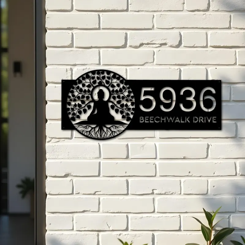 Custom Metal Buddha tree of life Metal Address Sign, House number, Outdoor Number Signage, Yard Sign Address Plate